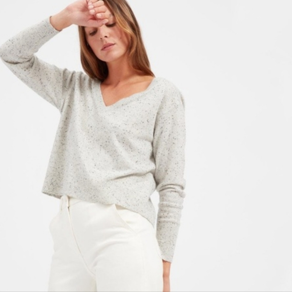 Everlane V Neck Donegal Speckled Gray White Black Cropped Cashmere Sweater XS